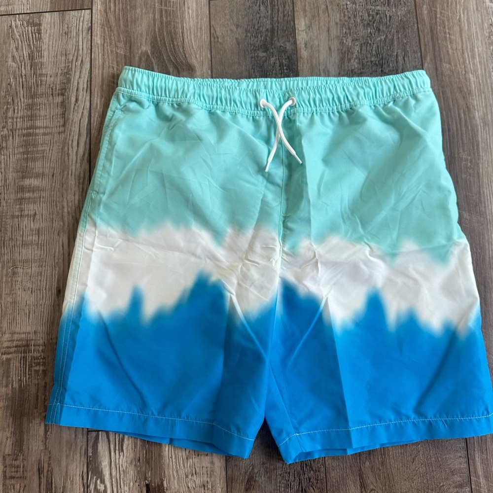 NWOT Lands' End Blue and White Swim Trunks